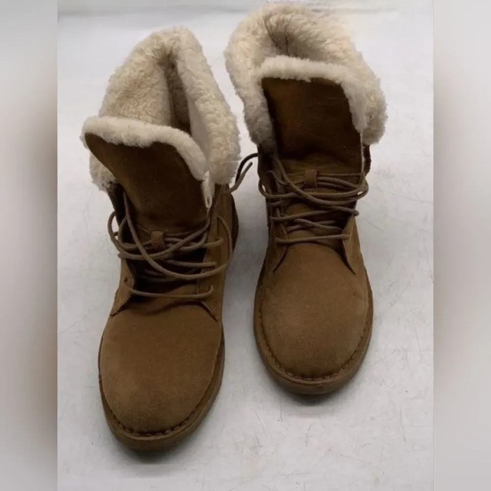 UGG Quincy Suede Sheepskin Fur Booties Lined Combat Boots Chestnut Women 9